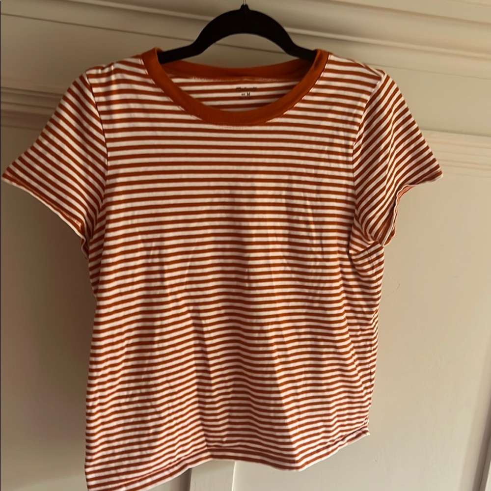 Madewell Orange and White Striped Tee